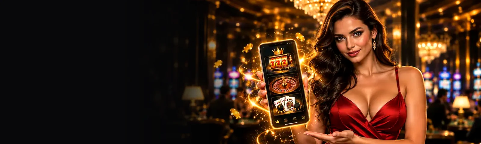 Oddsking hostess showing the casino on a smartphone