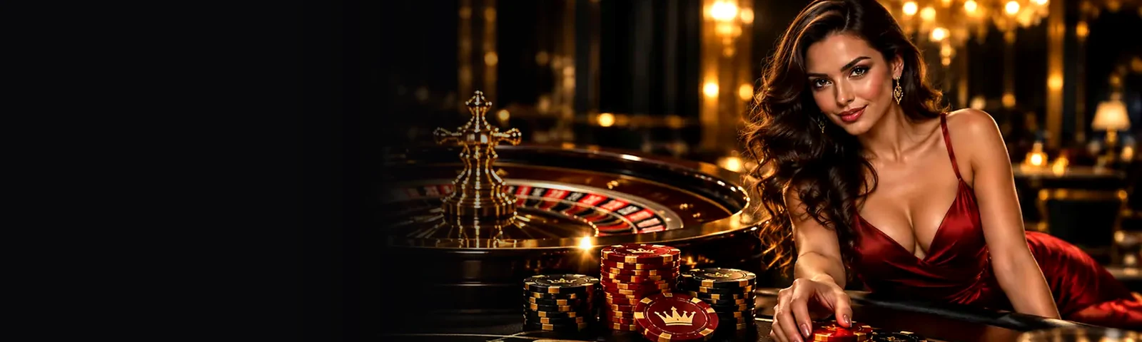Oddsking hostess at a roulette table with cards and chips